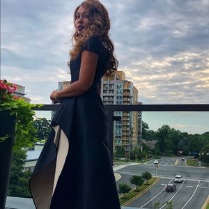 Off Shoulder Geo Neck Gown with Sheer Skirt
